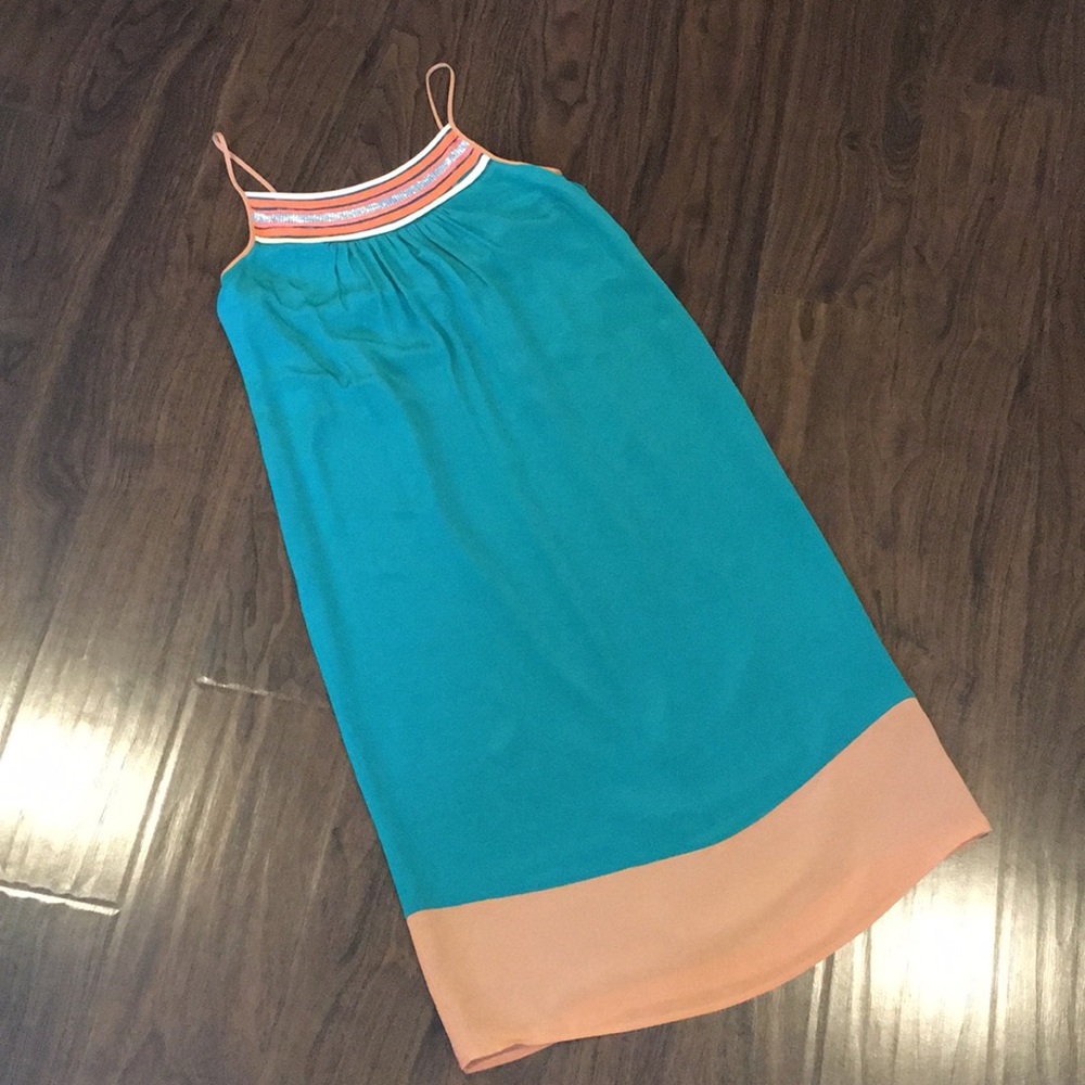 French Connection teal dress.